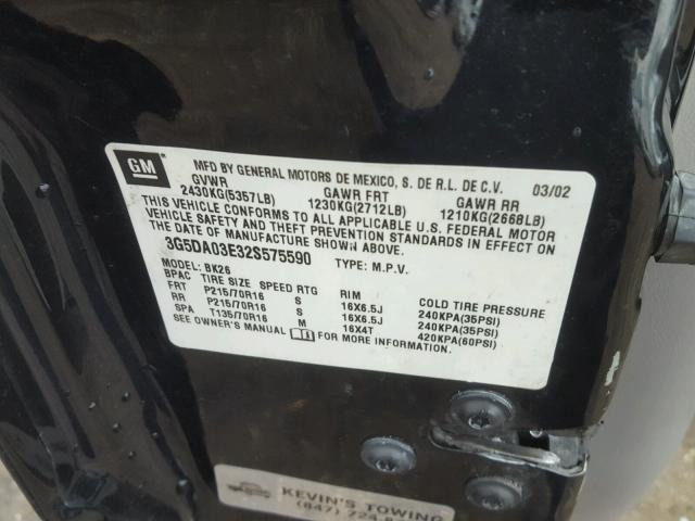 3G5DA03E32S575590 - 2002 BUICK RENDEZVOUS BLACK photo 10