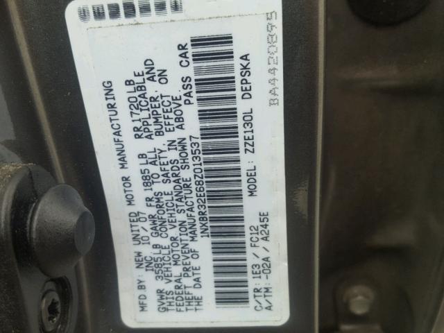 1NXBR32E68Z013537 - 2008 TOYOTA COROLLA CE GRAY photo 10