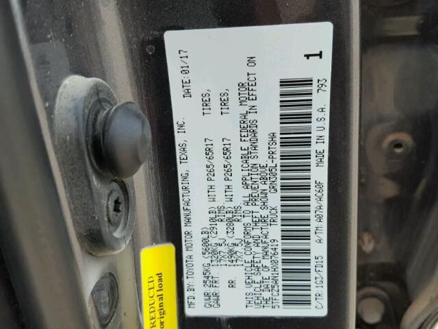 5TFCZ5AN1HX076419 - 2017 TOYOTA TACOMA DOU BLUE photo 10