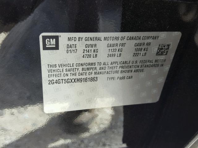 2G4GT5GXXH9161863 - 2017 BUICK REGAL GS BLACK photo 10