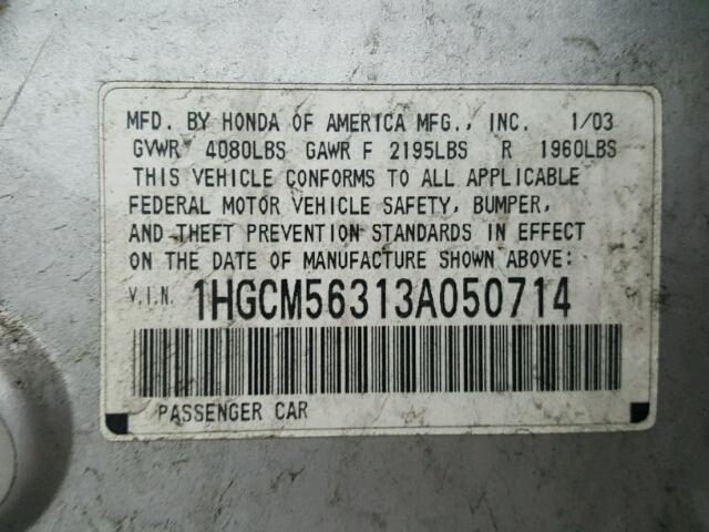 1HGCM56313A050714 - 2003 HONDA ACCORD LX SILVER photo 10