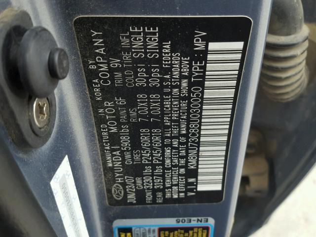 KM8NU73C88U030050 - 2008 HYUNDAI VERACRUZ G BLUE photo 10