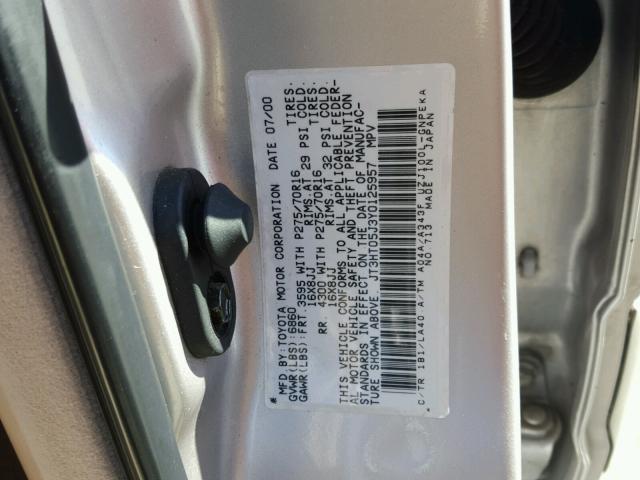 JT3HT05J3Y0125957 - 2000 TOYOTA LAND CRUIS SILVER photo 10