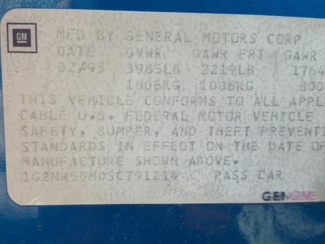 1G2NW55M0SC791214 - 1995 PONTIAC GRAND AM G TEAL photo 10