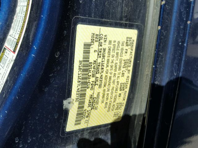 3N1BC11E87L423750 - 2007 NISSAN VERSA S BLUE photo 10