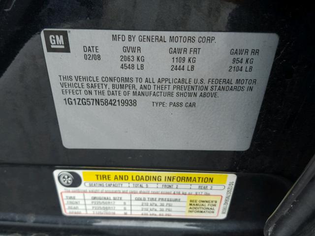 1G1ZG57N584219938 - 2008 CHEVROLET MALIBU LS 黑色 照片 10