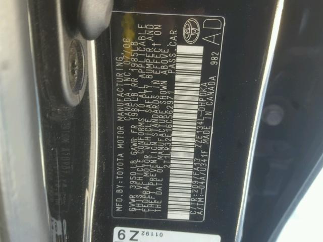 2T1LR32E16C562971 - 2006 TOYOTA COROLLA MA BLACK photo 10