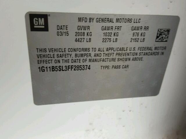 1G11B5SL3FF285374 - 2015 CHEVROLET MALIBU LS WHITE photo 10