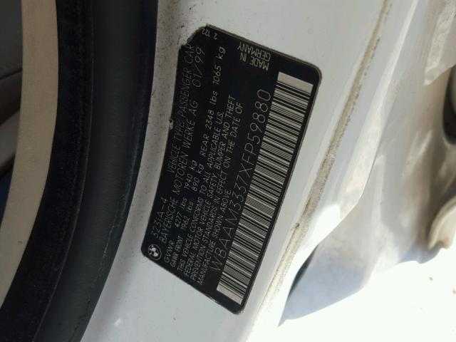 WBAAM3337XFP59880 - 1999 BMW 323I AUTOM WHITE photo 10