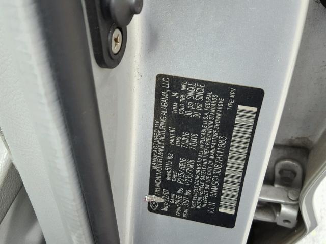 5NMSG13D87H111883 - 2007 HYUNDAI SANTA FE G SILVER photo 10