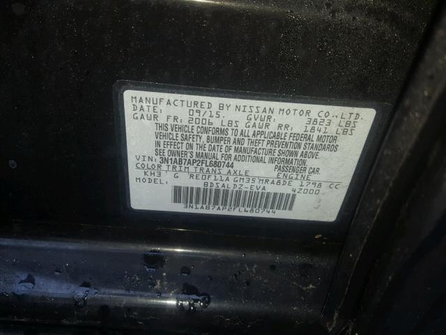 3N1AB7AP2FL680744 - 2015 NISSAN SENTRA S BLACK photo 10