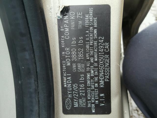 KMHDN46DX5U149242 - 2005 HYUNDAI ELANTRA GL SILVER photo 10