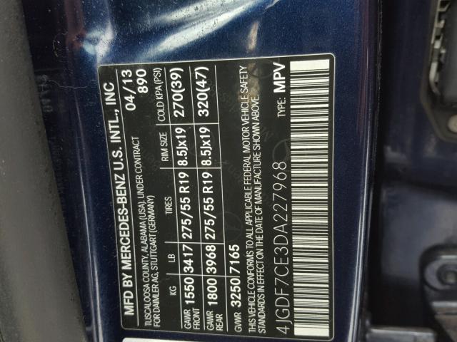 4JGDF7CE3DA227968 - 2013 MERCEDES-BENZ GL 450 4MA BLUE photo 10