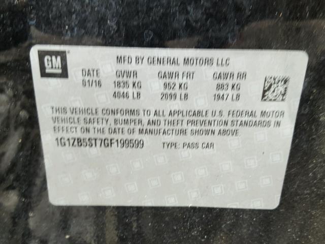 1G1ZB5ST7GF199599 - 2016 CHEVROLET MALIBU LS შავი ფოტო 10