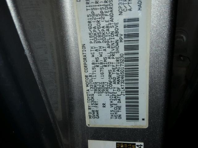 JTLKT324650173230 - 2005 TOYOTA SCION XB 灰色 照片 10