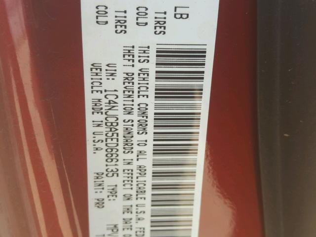 1C4NJCBA5ED666135 - 2014 JEEP COMPASS SP RED photo 10