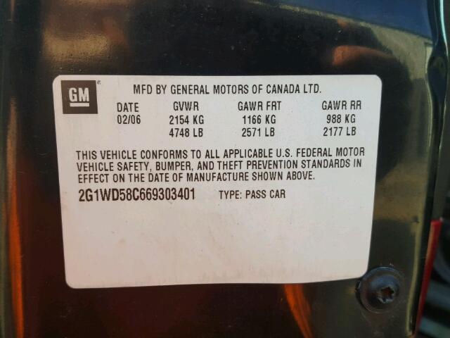 2G1WD58C669303401 - 2006 CHEVROLET IMPALA SUP 黑色 照片 10