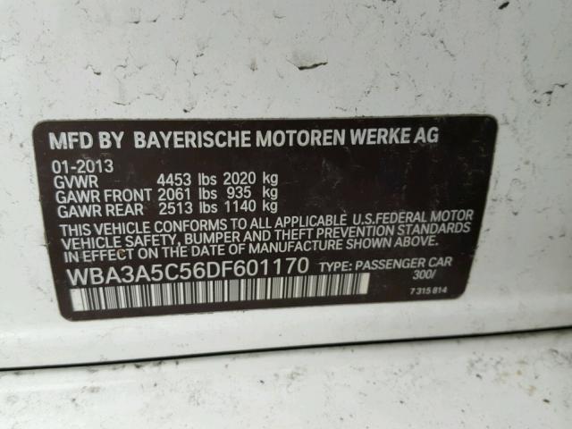 WBA3A5C56DF601170 - 2013 BMW 328 I WHITE photo 10