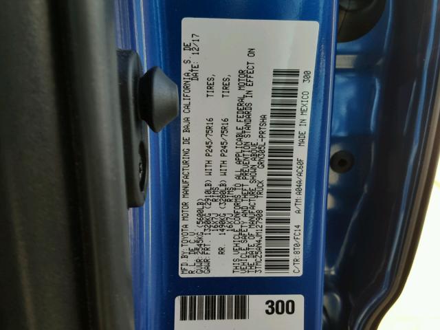 3TMCZ5AN4JM127908 - 2018 TOYOTA TACOMA DOU BLUE photo 10