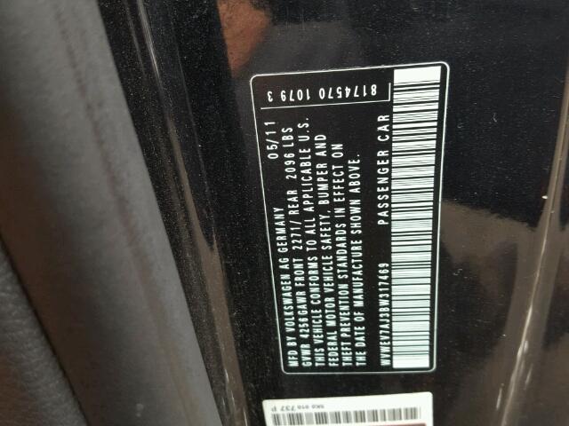 WVWEV7AJ3BW317469 - 2011 VOLKSWAGEN GTI BLACK photo 10