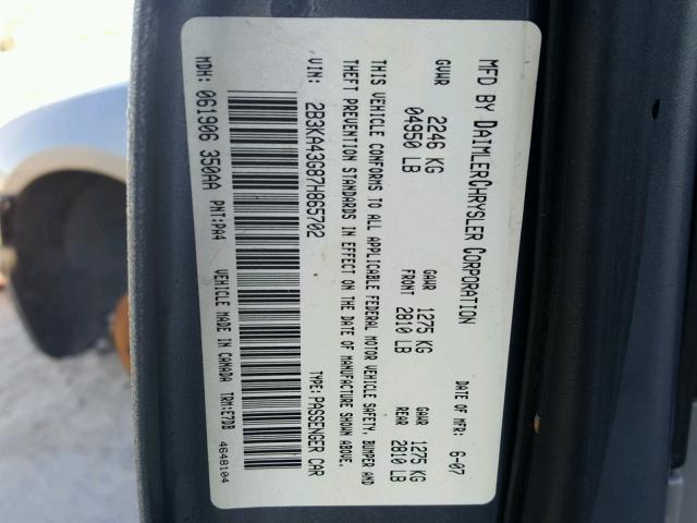 2B3KA43G87H865702 - 2007 DODGE CHARGER SE GRAY photo 10