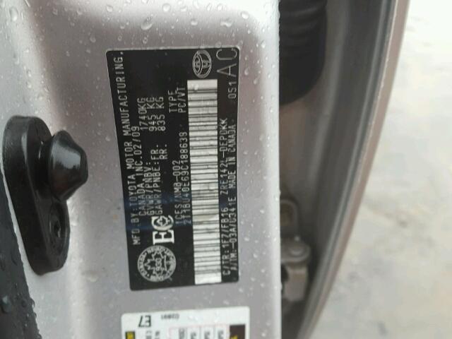 2T1BU40E69C188638 - 2009 TOYOTA COROLLA BA SILVER photo 10