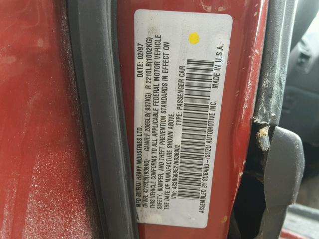 4S3BG6852V6636902 - 1997 SUBARU LEGACY OUT RED photo 10