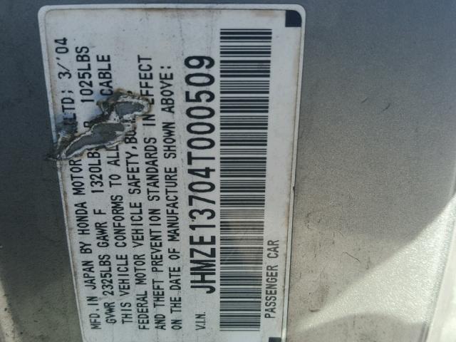 JHMZE13704T000509 - 2004 HONDA INSIGHT GRAY photo 10