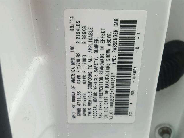 19UUB3F54FA000507 - 2015 ACURA TLX TECH WHITE photo 10