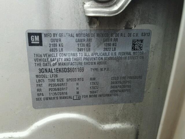 3GNAL1EK6DS601169 - 2013 CHEVROLET CAPTIVA LS 米色 照片 10