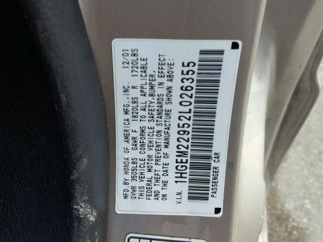 1HGEM22952L026355 - 2002 HONDA CIVIC EX Qızıl foto 10