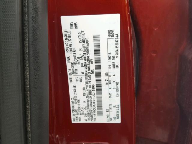 1FMCU0JX7EUC15898 - 2014 FORD ESCAPE TIT RED photo 10