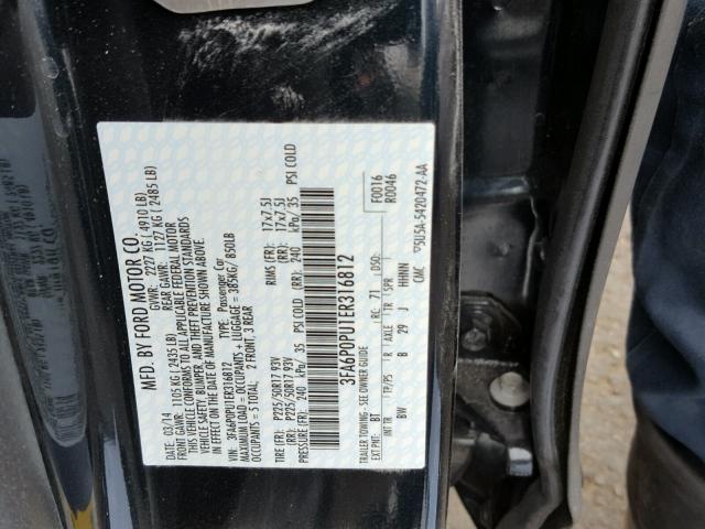 3FA6P0PU1ER316812 - 2014 FORD FUSION SE BLACK photo 10