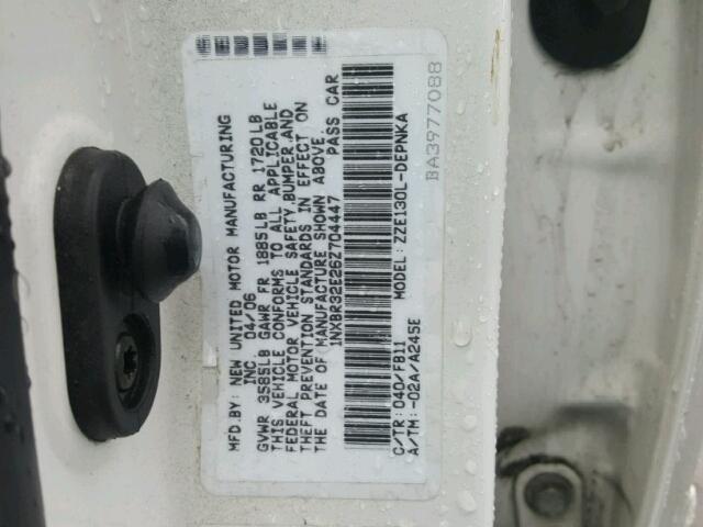 1NXBR32E26Z704447 - 2006 TOYOTA COROLLA CE WHITE photo 10