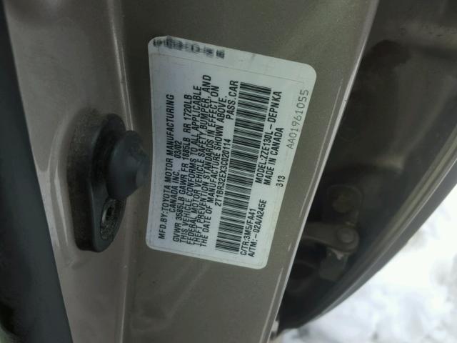 2T1BR32EX3C020114 - 2003 TOYOTA COROLLA CE GRAY photo 10