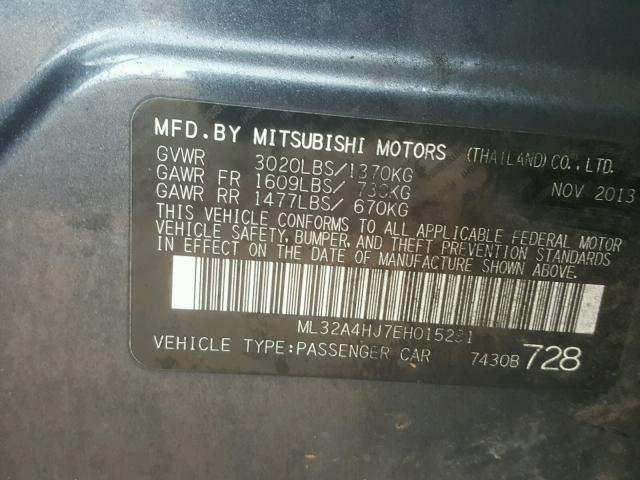 ML32A4HJ7EH015231 - 2014 MITSUBISHI MIRAGE ES BLACK photo 10