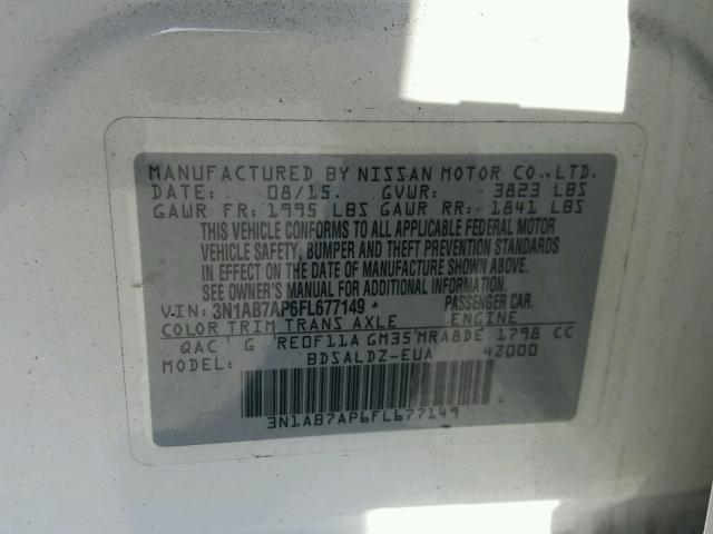 3N1AB7AP6FL677149 - 2015 NISSAN SENTRA S GRAY photo 10