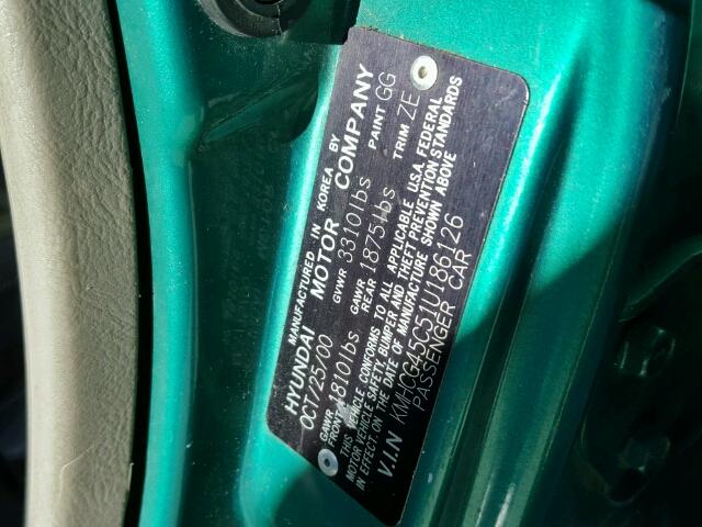 KMHCG45C51U186126 - 2001 HYUNDAI ACCENT GL GREEN photo 10