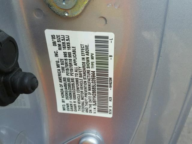 5J6YH28685L026944 - 2005 HONDA ELEMENT EX SILVER photo 10