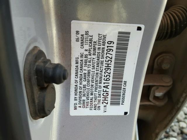 2HGFA16529H527919 - 2009 HONDA CIVIC LX SILVER photo 10