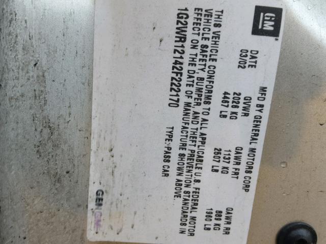 1G2WR12142F222170 - 2002 PONTIAC GRAND PRIX SILVER photo 10