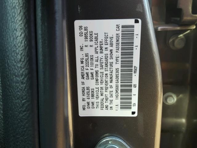 1HGCM56816A085365 - 2006 HONDA ACCORD EX CHARCOAL photo 10