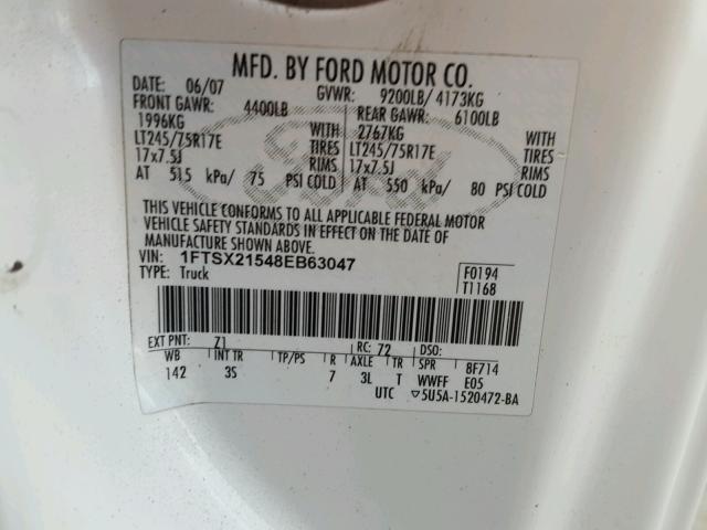 1FTSX21548EB63047 - 2008 FORD F250 SUPER WHITE photo 10