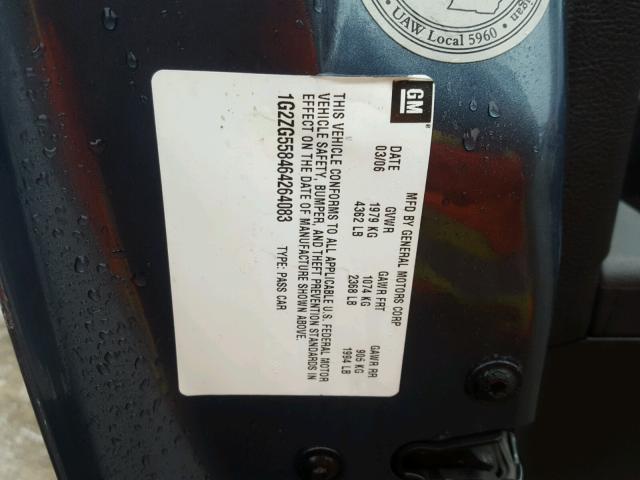 1G2ZG558464264083 - 2006 PONTIAC G6 SE1 BLUE photo 10