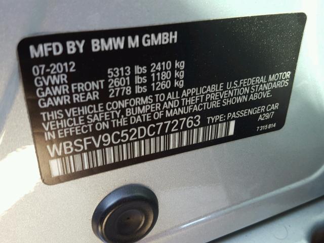 WBSFV9C52DC772763 - 2013 BMW M5 SILVER photo 10