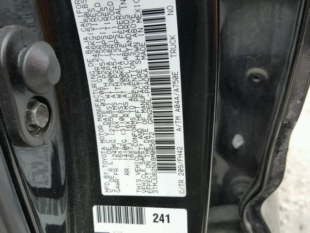 3TMJU62NX8M065872 - 2008 TOYOTA TACOMA DOU BLACK photo 10