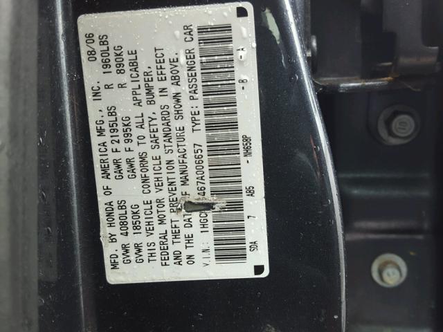 1HGCM56467A006657 - 2007 HONDA ACCORD LX GRAY photo 10