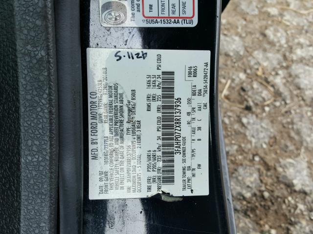 3FAHP07ZX8R137936 - 2008 FORD FUSION SE BLACK photo 10