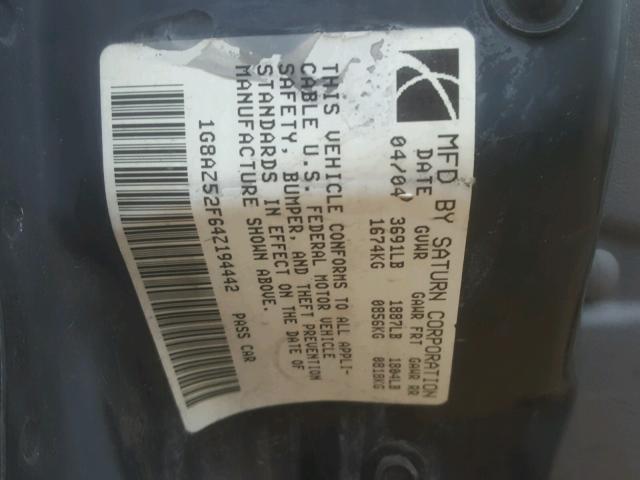 1G8AZ52F64Z194442 - 2004 SATURN ION LEVEL GRAY photo 10