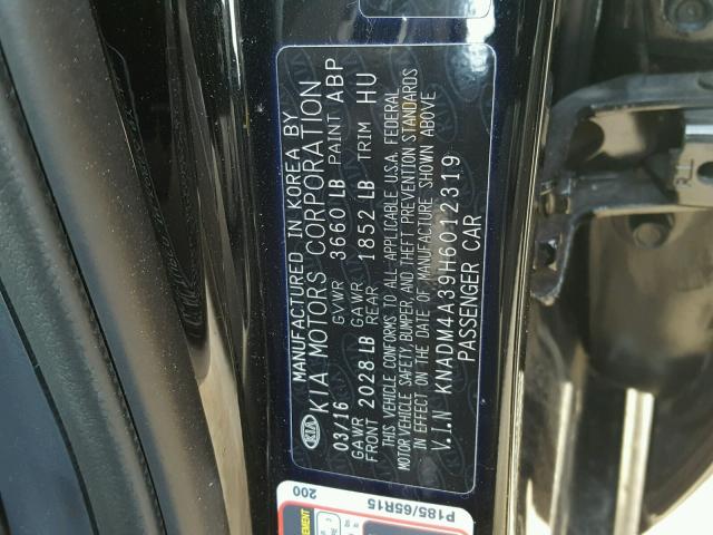 KNADM4A39H6012319 - 2017 KIA RIO LX Սև լուսանկար 10